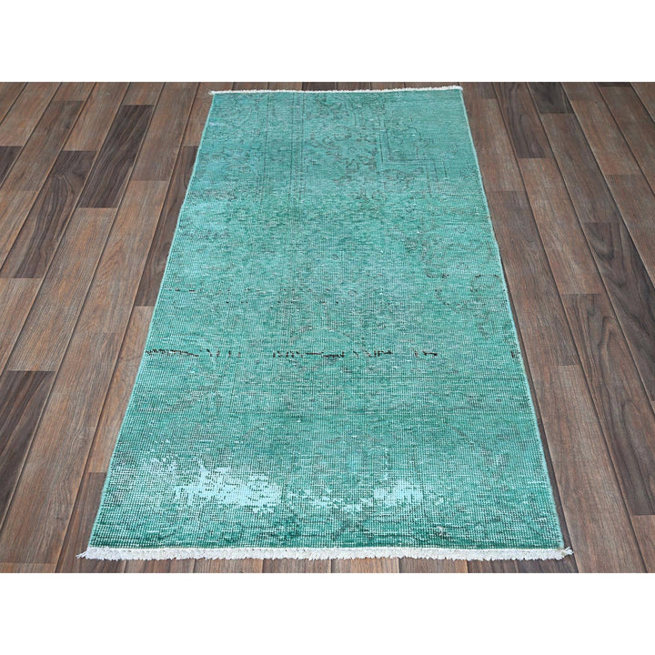 2'3" x 4'6" Vintage Hand Knotted Green Wool Rectangle Oriental Rug - MOA102955