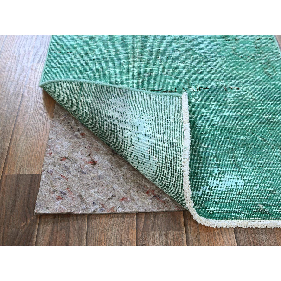 2'3" x 4'6" Vintage Hand Knotted Green Wool Rectangle Oriental Rug - MOA102955
