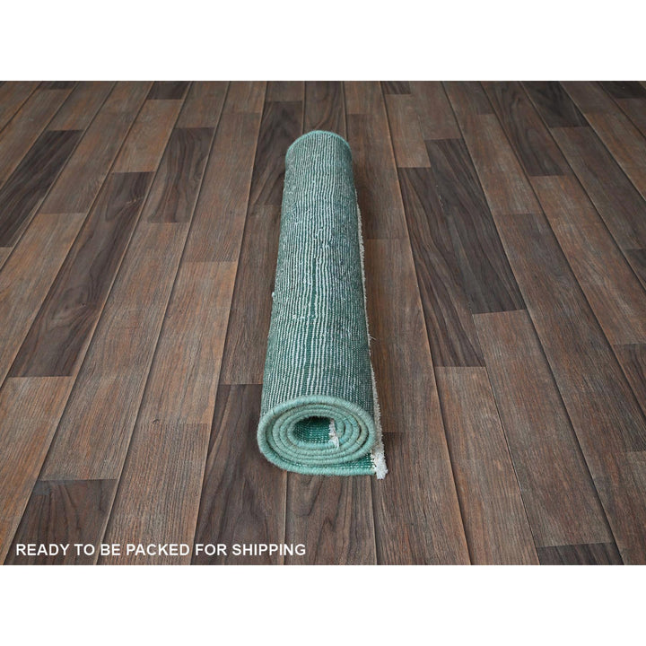 2'3" x 4'6" Vintage Hand Knotted Green Wool Rectangle Oriental Rug - MOA102955
