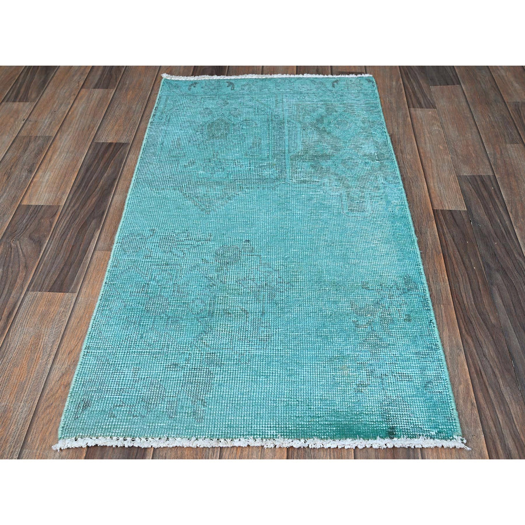1'11" x 3'6" Vintage Hand Knotted Blue Wool Rectangle Oriental Rug - MOA102957