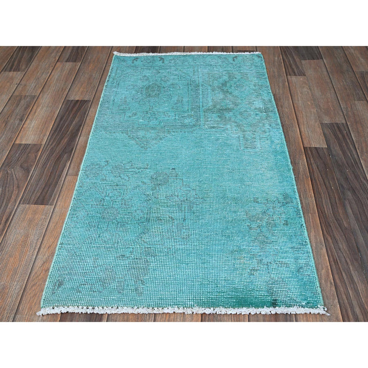 1'11" x 3'6" Vintage Hand Knotted Blue Wool Rectangle Oriental Rug - MOA102957