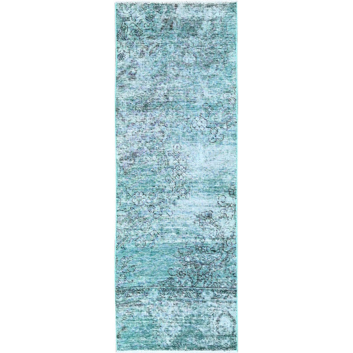 1'11" x 5'7" Vintage Hand Knotted Green Wool Runner Oriental Rug - MOA102963