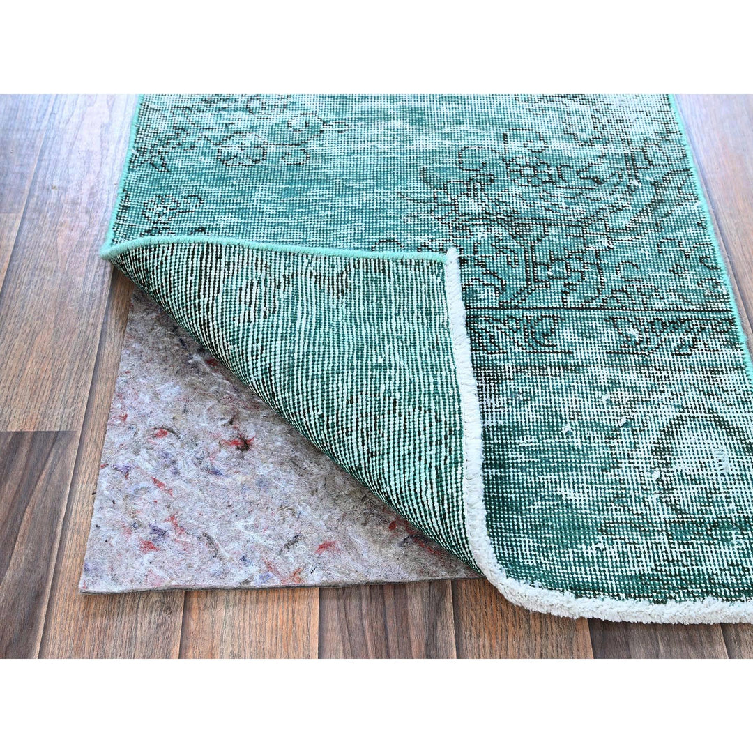 1'11" x 5'7" Vintage Hand Knotted Green Wool Runner Oriental Rug - MOA102963
