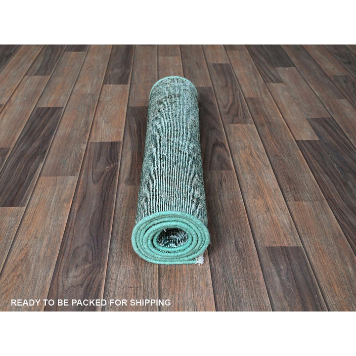 1'11" x 5'7" Vintage Hand Knotted Green Wool Runner Oriental Rug - MOA102963
