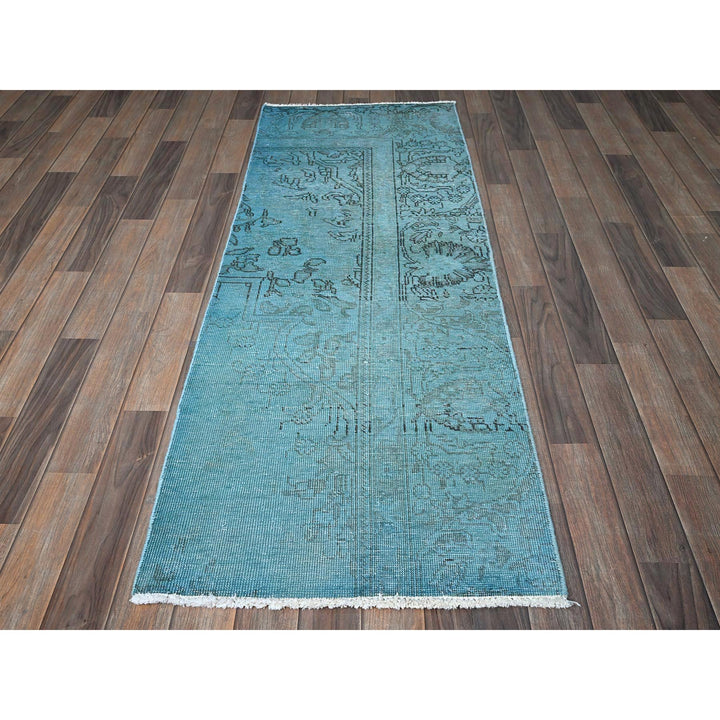 2'3" x 6'2" Vintage Hand Knotted Blue Wool Runner Oriental Rug - MOA102966