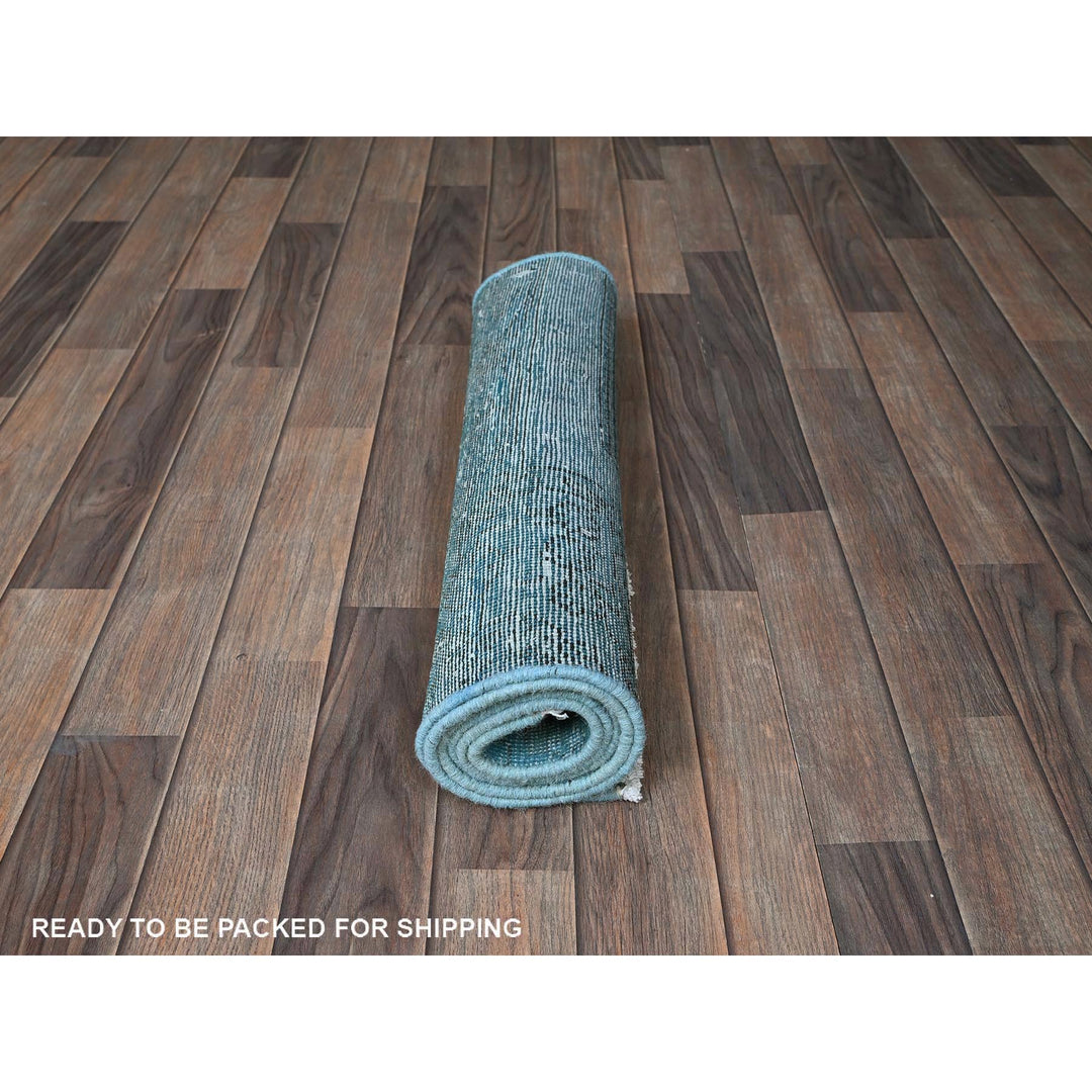 2'3" x 6'2" Vintage Hand Knotted Blue Wool Runner Oriental Rug - MOA102966