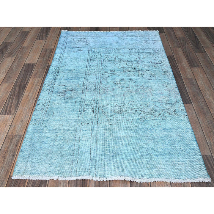 3'1" x 5'1" Vintage Hand Knotted Blue Wool Rectangle Oriental Rug - MOA102970