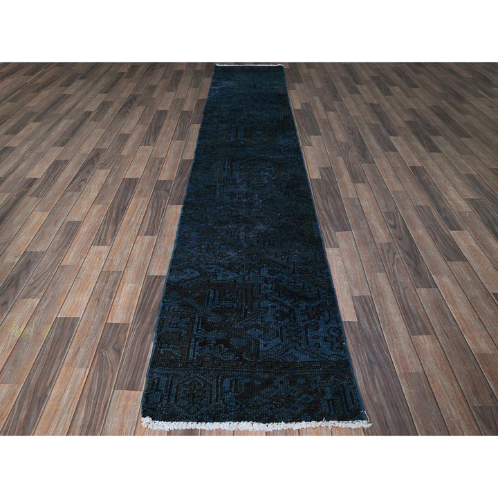 2'3" x 11'0" Vintage Hand Knotted Blue Wool Runner Oriental Rug - MOA102972