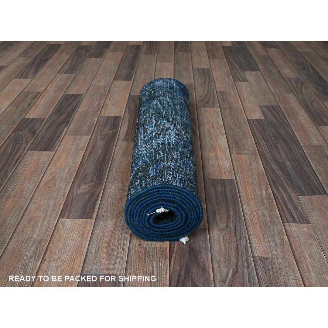 2'3" x 11'0" Vintage Hand Knotted Blue Wool Runner Oriental Rug - MOA102972