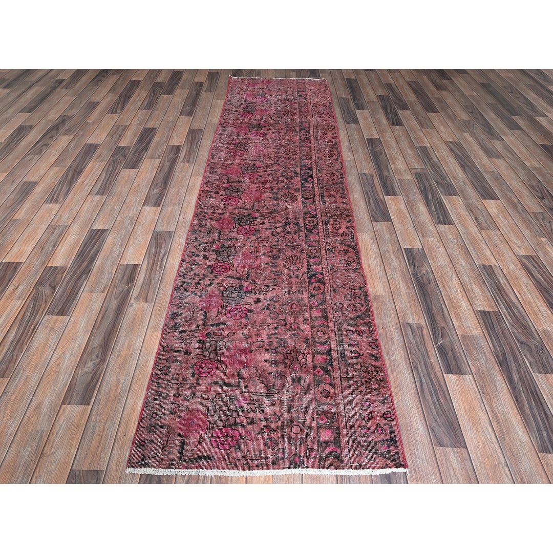 2'6" x 9'3" Vintage Hand Knotted Pink Wool Runner Oriental Rug - MOA102989