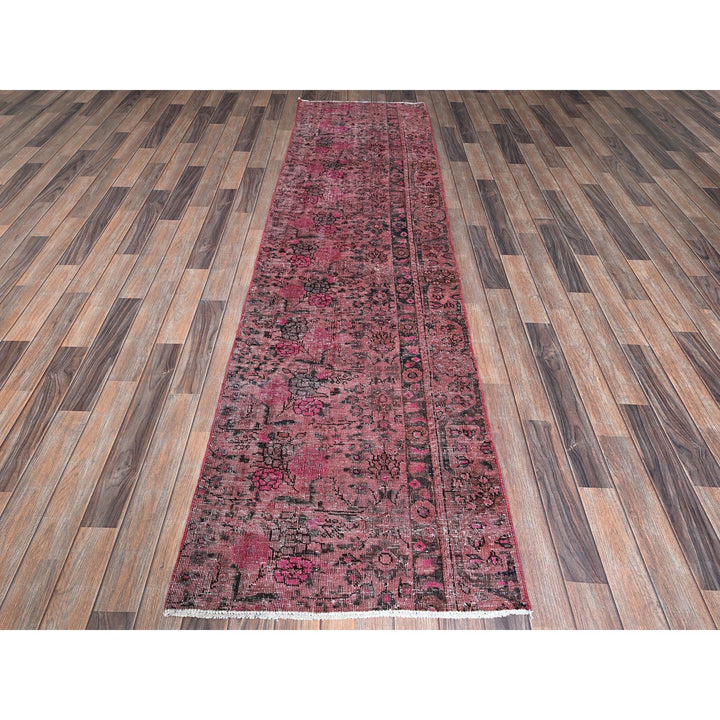 2'6" x 9'3" Vintage Hand Knotted Pink Wool Runner Oriental Rug - MOA102989